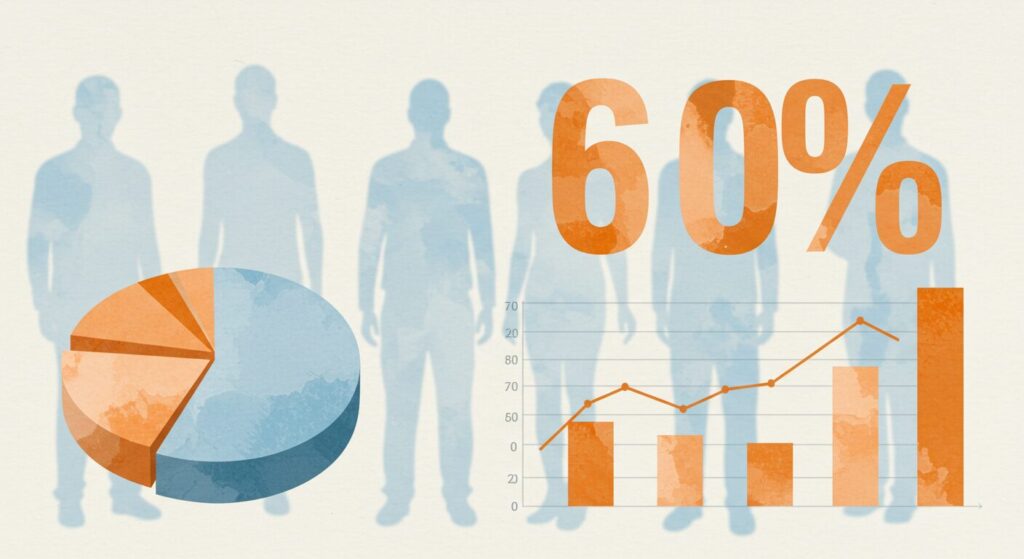 60代薄毛男性の割合は60%以上